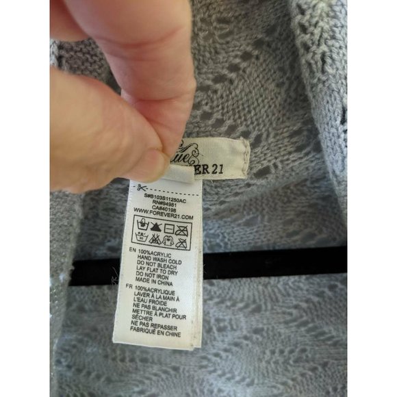 Forever 21 Women Cardigan Sweater Gray 3/4 Sleeve Open Front Loose Weave Boho SP - Picture 5 of 9